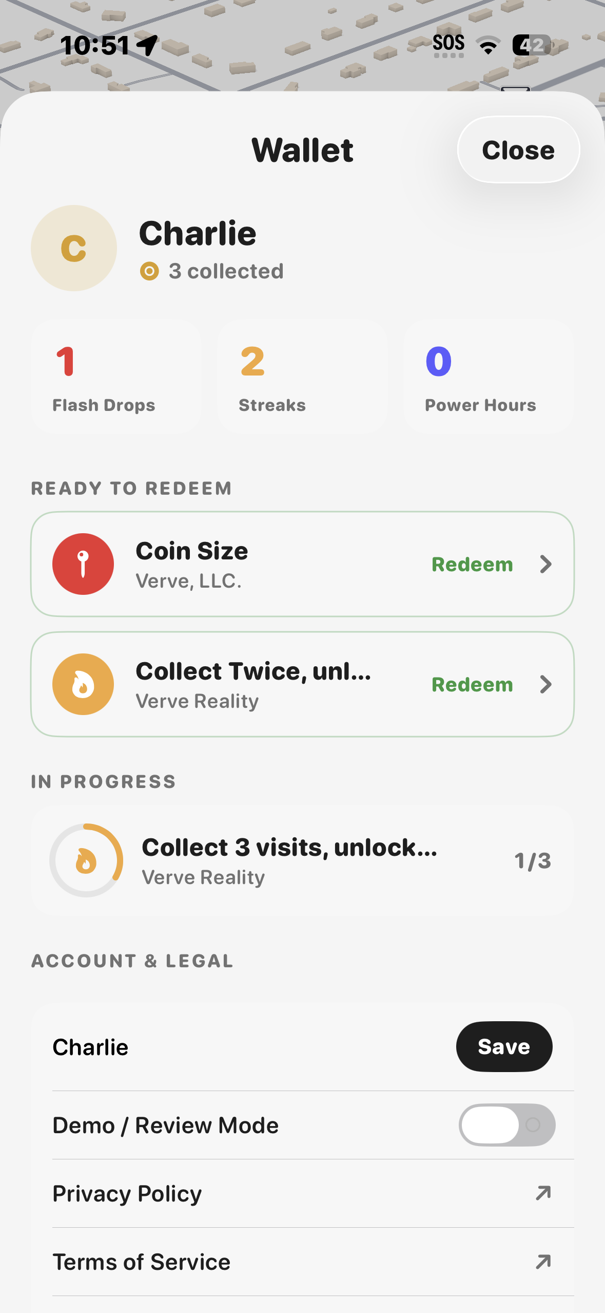 Wallet with collected rewards